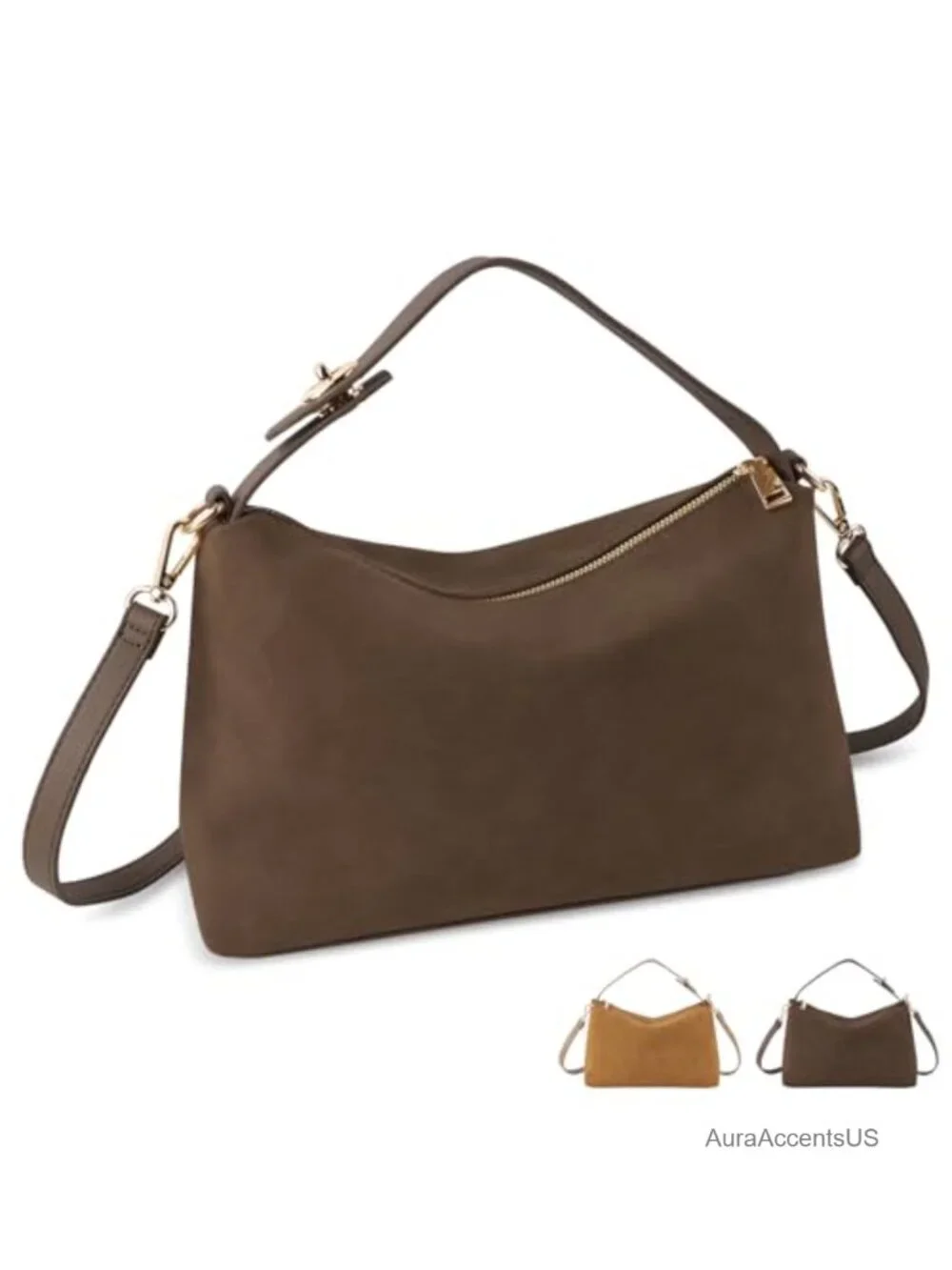 Suede Leather Hobo Bag Women Crossbody Shoulder Tote Detachable Strap